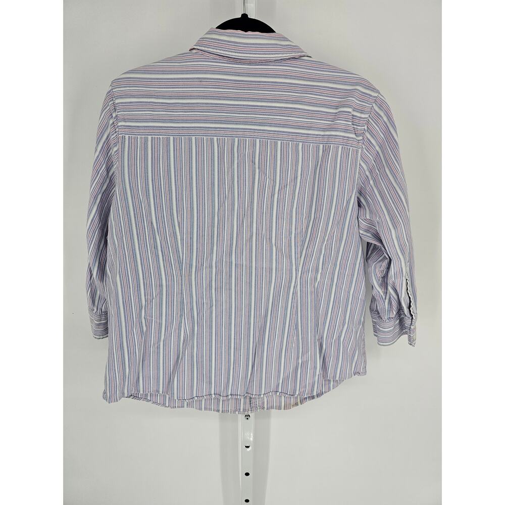 Karen Scott Womens Stripped 3/4 Sleeve Collared Button Down Cotton Shirt Size XL - Picture 5 of 5